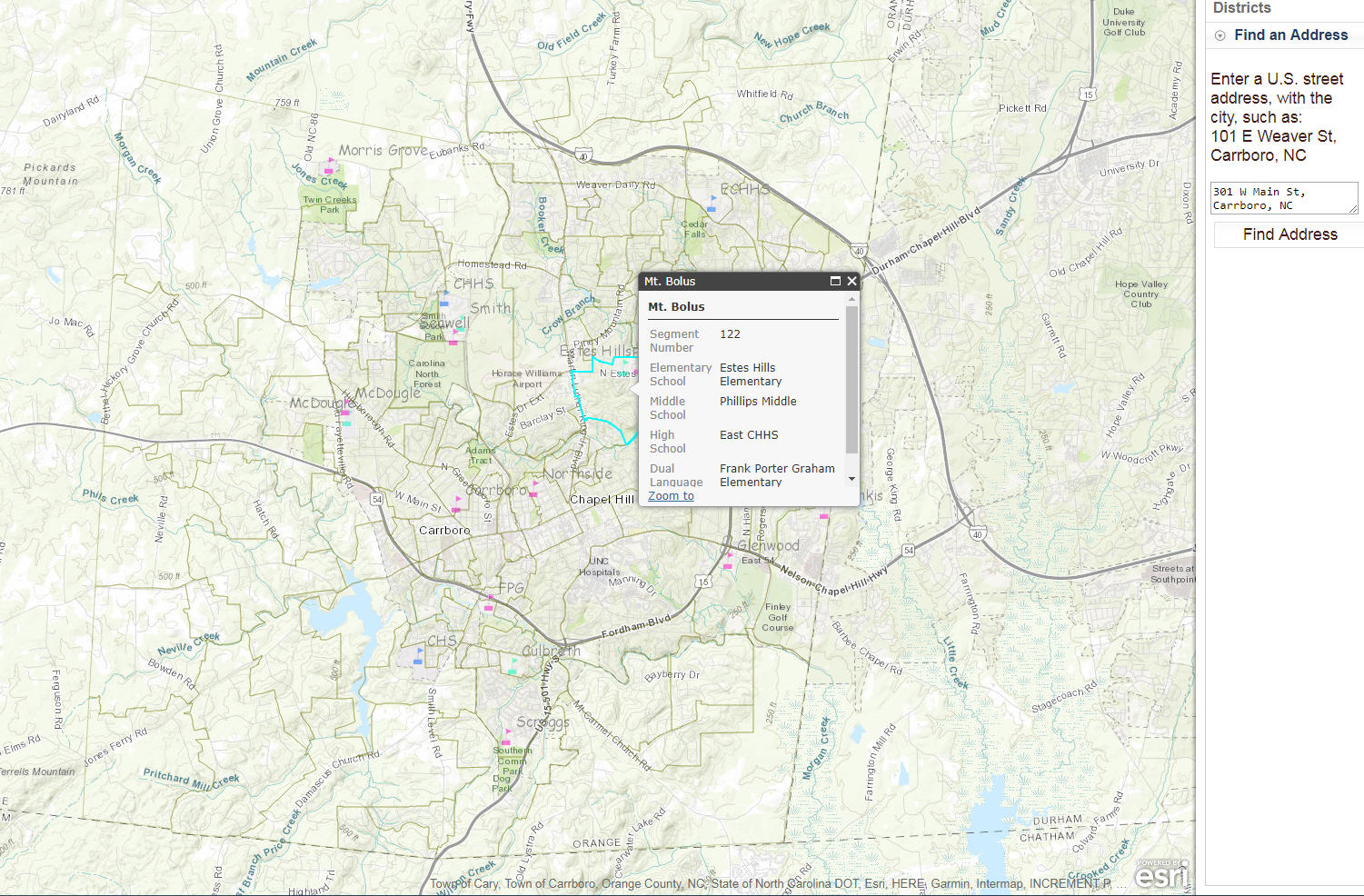 Chapel Hill/Carrboro Schools attendance map